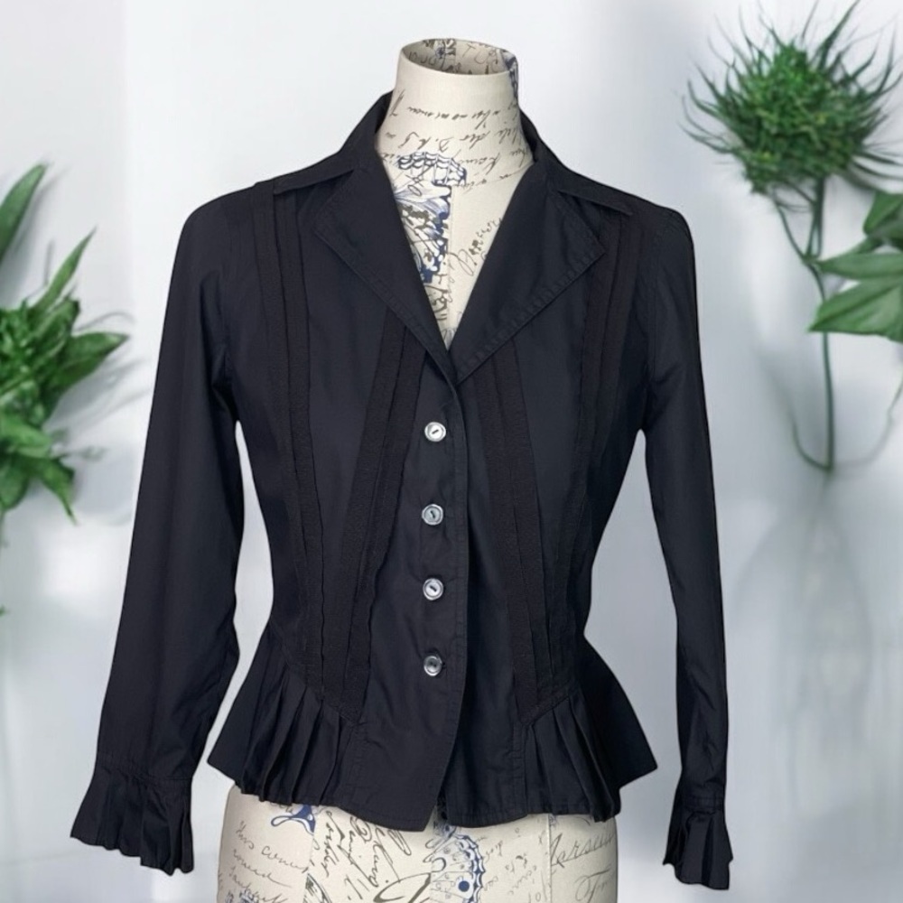 Anthropologie Sitwell Black Cotton Fitted Jacket